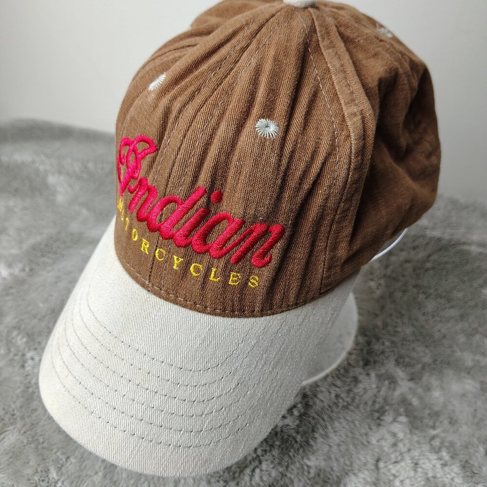 Vintage INDIAN MOTORCYCLES Hat Snapback Adjustable Brown Spellout Embroidered